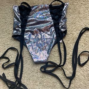 Rave booty shorts holographic with leg ties/wraps